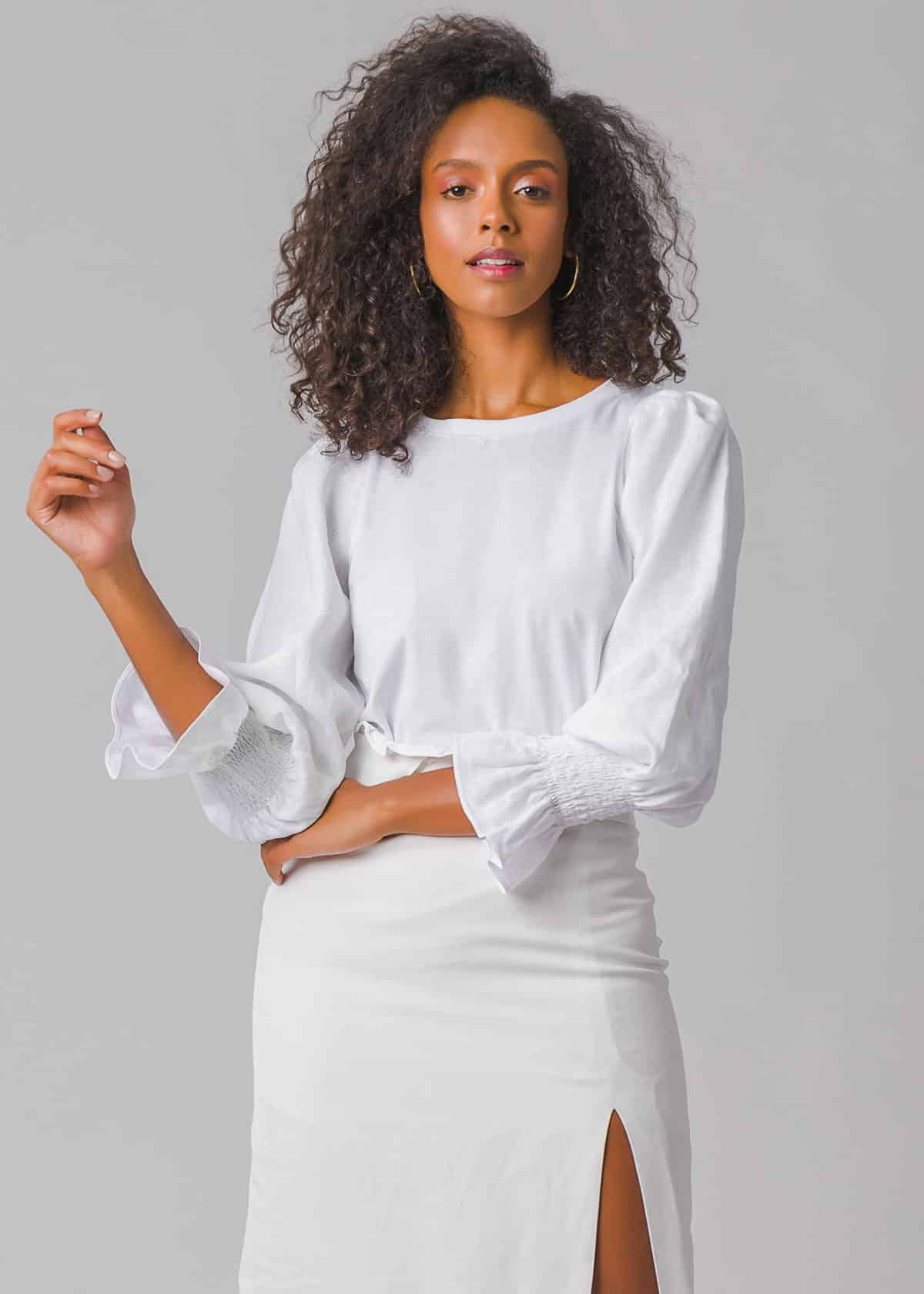 T-shirt Essential Manga Longa - Cor Branco - Blank Basics